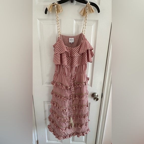 Misa LA (Anthropologie) Carson Tiered Sundress XS Pink and Gold - Picture 2 of 7